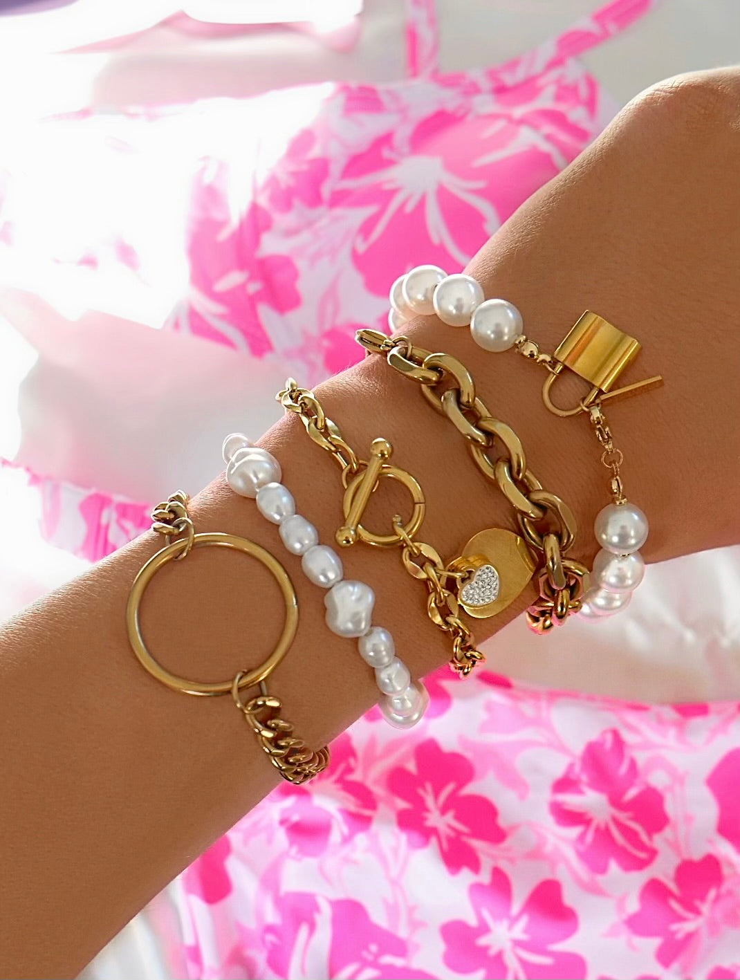 Gold Heart Charm Bracelet