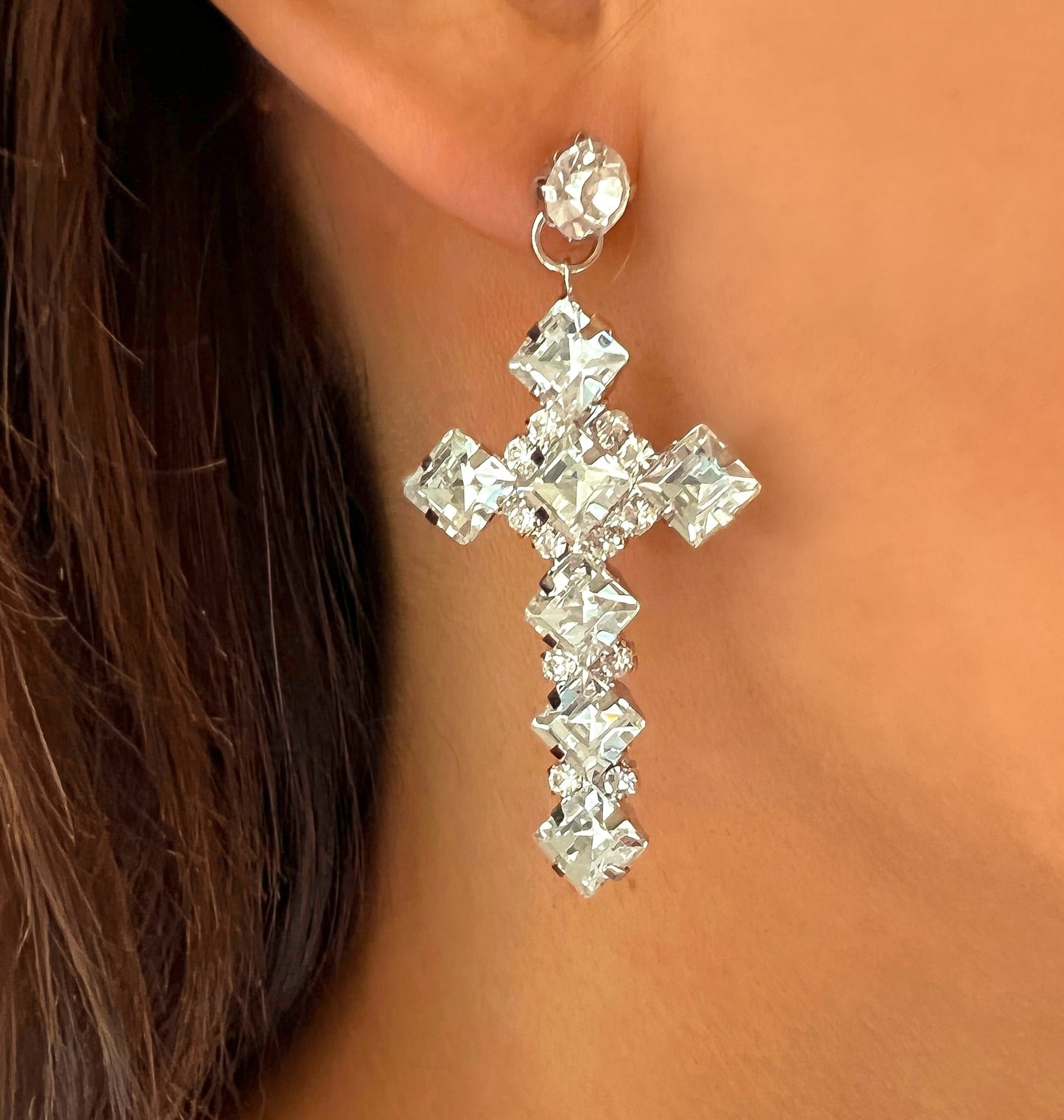 CZ Studded Cross Earrings