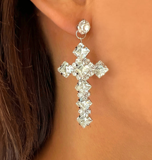 CZ Studded Cross Earrings