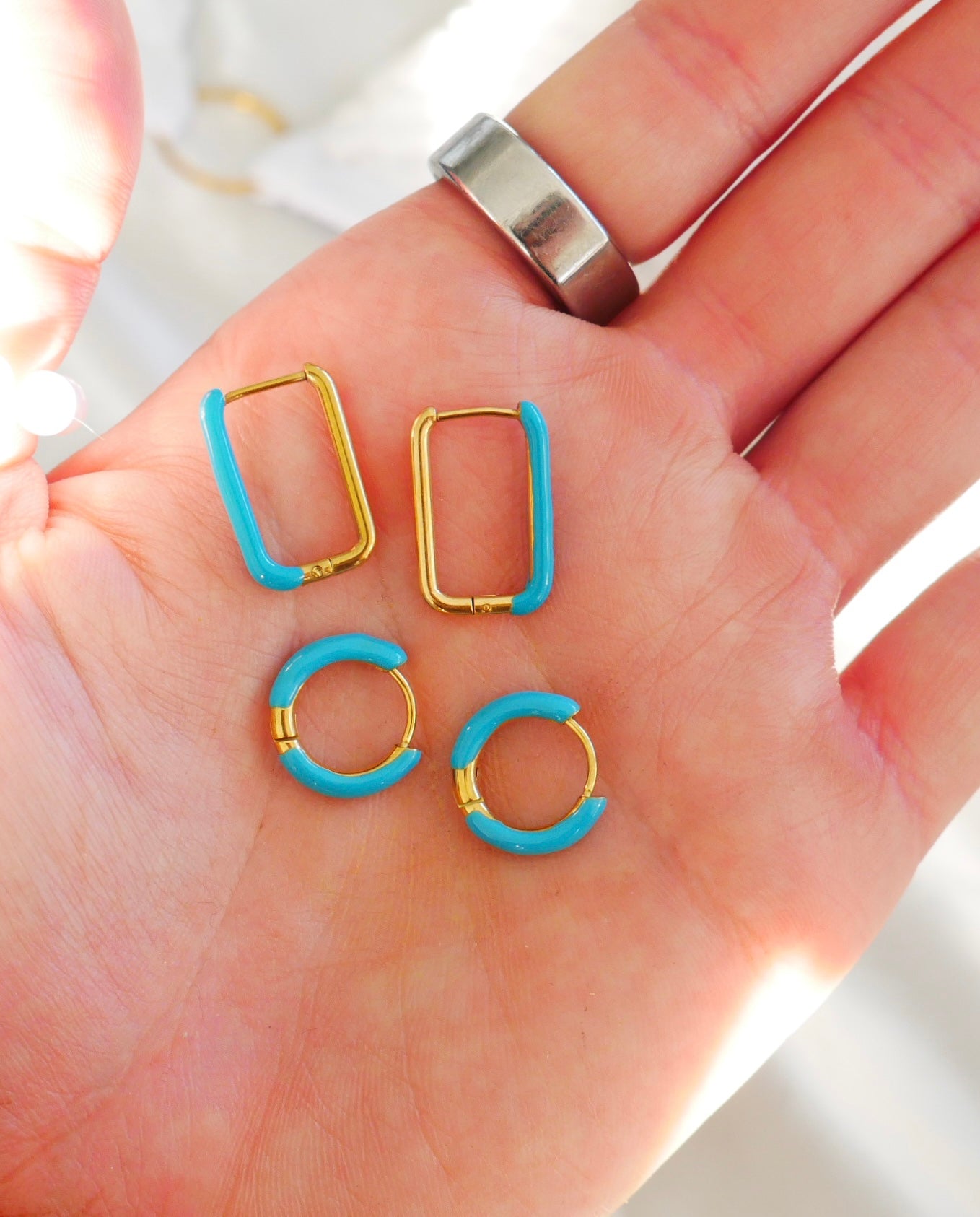 Neon Blue Enamel Huggie Earrings