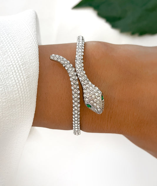 Silver Diamond Snake Cuff