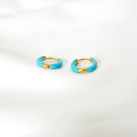 Neon Blue Enamel Huggie Earrings