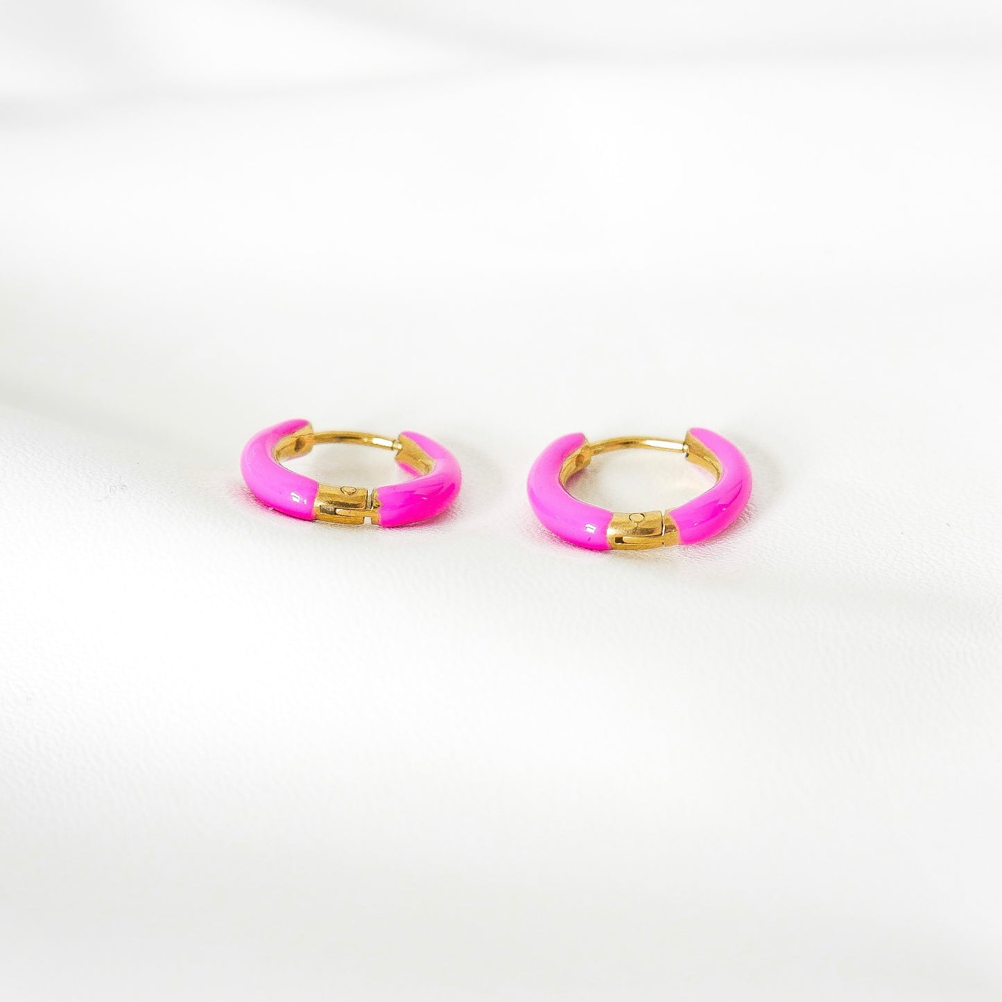 Neon Pink Enamel Huggie Earrings