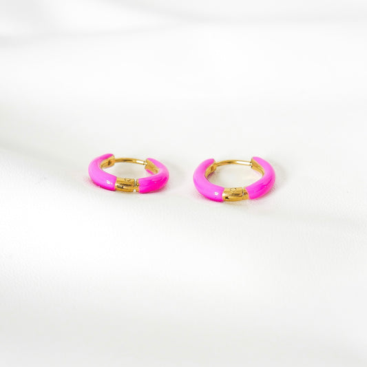 Neon Pink Enamel Huggie Earrings