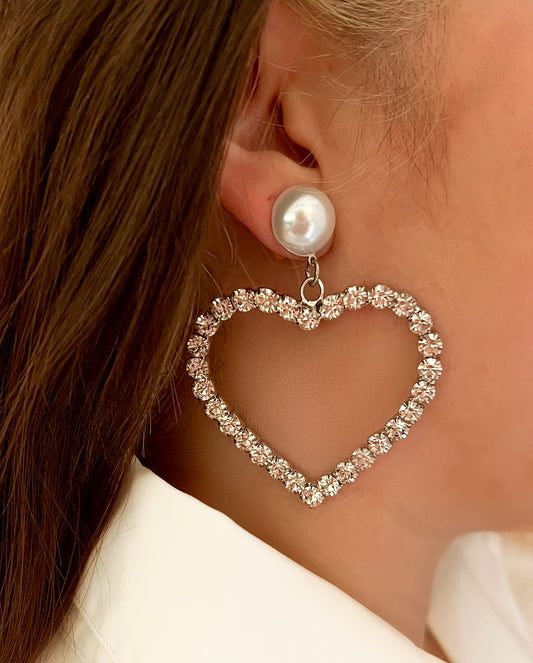 CZ Pearl Heart Statement Earrings