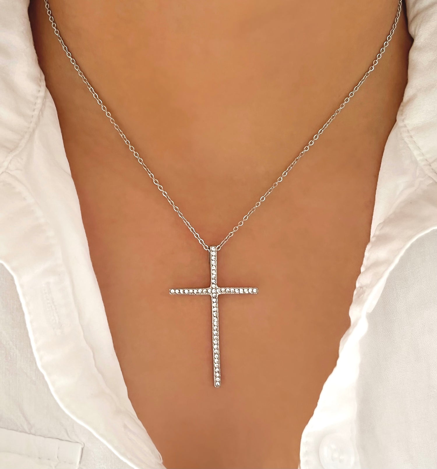 Christa Necklace | Cross Pendant | Silver Chain | Silver Necklace 