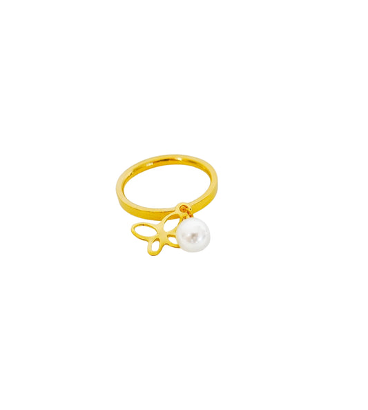 Pearl Butterfly Charm Ring